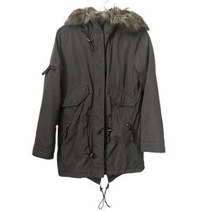 SAM. S13/NYC Green Faux Fur Lined Hooded Coat